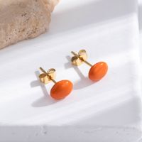 1 Pair French Style Simple Style Double Ring Oval Flower Enamel Plating Stainless Steel 18k Gold Plated Earrings sku image 1
