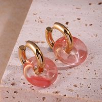 1 Pair French Style Simple Style Double Ring Oval Flower Enamel Plating Stainless Steel 18k Gold Plated Earrings main image 7