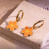 1 Paar Französische Art Einfacher Stil Doppelring Oval Blume Emaille Überzug Rostfreier Stahl 18 Karat Vergoldet Ohrringe main image 8