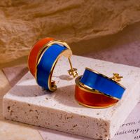 1 Pair French Style Simple Style Double Ring Oval Flower Enamel Plating Stainless Steel 18k Gold Plated Earrings main image 4