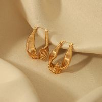 1 Pair IG Style Novelty British Style C Shape The Answer Twist Plating Braid Hollow Out Stainless Steel 18K Gold Plated Hoop Earrings main image 3