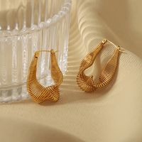 1 Pair IG Style Novelty British Style C Shape The Answer Twist Plating Braid Hollow Out Stainless Steel 18K Gold Plated Hoop Earrings main image 5