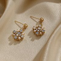 1 Pair Ig Style Shiny Flower Plating Inlay Copper Artificial Pearls Opal Zircon 18k Gold Plated Drop Earrings main image 2