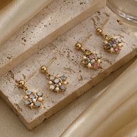 1 Pair Ig Style Shiny Flower Plating Inlay Copper Artificial Pearls Opal Zircon 18k Gold Plated Drop Earrings main image 3