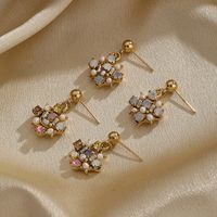 1 Pair Ig Style Shiny Flower Plating Inlay Copper Artificial Pearls Opal Zircon 18k Gold Plated Drop Earrings main image 4