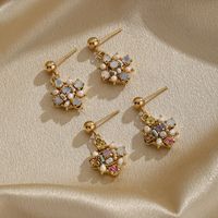 1 Pair Ig Style Shiny Flower Plating Inlay Copper Artificial Pearls Opal Zircon 18k Gold Plated Drop Earrings main image 1