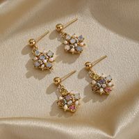 1 Pair Ig Style Shiny Flower Plating Inlay Copper Artificial Pearls Opal Zircon 18k Gold Plated Drop Earrings main image 6