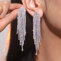 1 Pair Fairy Style Elegant Lady Tassel Rhinestone Drop Earrings sku image 1