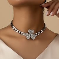 Elegant Sweet Shamrock Solid Color Alloy Plating Inlay Artificial Rhinestones 14k Gold Plated White Gold Plated Women's Choker main image 3