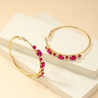 1 Pair Vintage Style Ethnic Style Color Block Plating Inlay Alloy Artificial Gemstones 14k Gold Plated Hoop Earrings main image 3