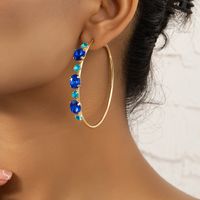 1 Pair Vintage Style Ethnic Style Color Block Plating Inlay Alloy Artificial Gemstones 14k Gold Plated Hoop Earrings sku image 2