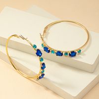 1 Pair Vintage Style Ethnic Style Color Block Plating Inlay Alloy Artificial Gemstones 14k Gold Plated Hoop Earrings main image 7