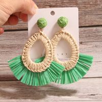 1 Pair Simple Style Artistic Water Droplets Braid Hollow Out Raffia Drop Earrings main image 7