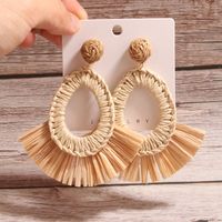 1 Pair Simple Style Artistic Water Droplets Braid Hollow Out Raffia Drop Earrings main image 5