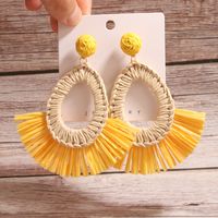 1 Pair Simple Style Artistic Water Droplets Braid Hollow Out Raffia Drop Earrings sku image 1