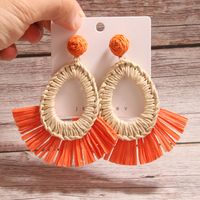 1 Pair Simple Style Artistic Water Droplets Braid Hollow Out Raffia Drop Earrings main image 3
