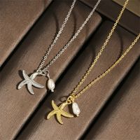 Retro Simple Style Starfish Freshwater Pearl Copper Plating 18k Gold Plated Pendant Necklace main image 7