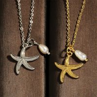 Retro Simple Style Starfish Freshwater Pearl Copper Plating 18k Gold Plated Pendant Necklace main image 8