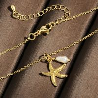 Retro Simple Style Starfish Freshwater Pearl Copper Plating 18k Gold Plated Pendant Necklace main image 6