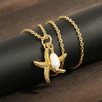 Retro Simple Style Starfish Freshwater Pearl Copper Plating 18k Gold Plated Pendant Necklace sku image 1
