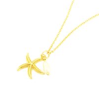 Retro Simple Style Starfish Freshwater Pearl Copper Plating 18k Gold Plated Pendant Necklace main image 3