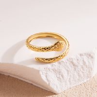 Wholesale Elegant Streetwear Leaves Heart Shape Snake Stainless Steel Titanium Steel Plating 18k Gold Plated Open Rings sku image 12