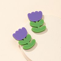 1 Pair Simple Style Commute Flower Patchwork Arylic Ear Studs sku image 1