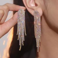 1 Pair Fairy Style Elegant Lady Tassel Rhinestone Drop Earrings sku image 2