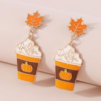 Wholesale Jewelry Gothic Exaggerated Cool Style Pumpkin Cup Maple Leaf Alloy Enamel Drop Earrings main image 5