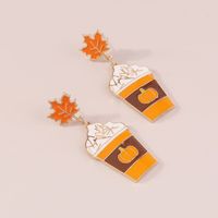 Wholesale Jewelry Gothic Exaggerated Cool Style Pumpkin Cup Maple Leaf Alloy Enamel Drop Earrings main image 3