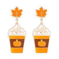 Wholesale Jewelry Gothic Exaggerated Cool Style Pumpkin Cup Maple Leaf Alloy Enamel Drop Earrings sku image 1