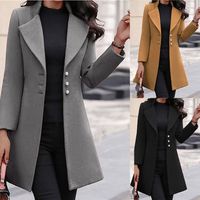 Women's Casual Vintage Style Solid Color Button Single Breasted Coat Woolen Coat main image 1