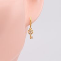 1 Pair Vintage Style Solid Color Key Inlay Sterling Silver Zircon White Gold Plated Gold Plated Drop Earrings main image 4