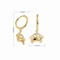 1 Pair Cute Funny Crab Inlay Sterling Silver Zircon Earrings sku image 2