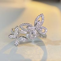 Lässig Einfacher Stil Schmetterling Sterling Silber Diamant Mit Hohem Kohlenstoffgehalt Offener Ring In Masse main image 1