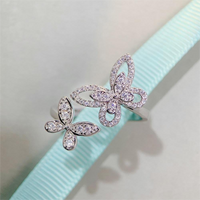 Lässig Einfacher Stil Schmetterling Sterling Silber Diamant Mit Hohem Kohlenstoffgehalt Offener Ring In Masse main image 2