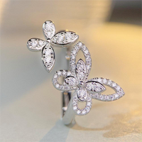 Lässig Einfacher Stil Schmetterling Sterling Silber Diamant Mit Hohem Kohlenstoffgehalt Offener Ring In Masse main image 4