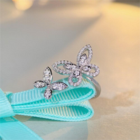 Lässig Einfacher Stil Schmetterling Sterling Silber Diamant Mit Hohem Kohlenstoffgehalt Offener Ring In Masse main image 3