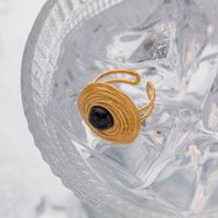 Retro Römischer Stil Geometrisch Rostfreier Stahl Überzug Inlay Achat 18 Karat Vergoldet Offener Ring main image 3