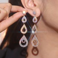 Wholesale Jewelry Elegant Water Droplets Rhinestone Drop Earrings sku image 1