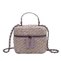 Women's Canvas Polyester Cotton Color Block Elegant Sewing Thread Square Zipper Shoulder Bag Crossbody Bag Box Bag sku image 2