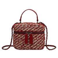 Women's Canvas Polyester Cotton Color Block Elegant Sewing Thread Square Zipper Shoulder Bag Crossbody Bag Box Bag sku image 3