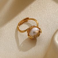 Retro Flower Butterfly Copper Plating Inlay Freshwater Pearl 18k Gold Plated Open Rings main image 4