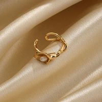 Retro Flower Butterfly Copper Plating Inlay Freshwater Pearl 18k Gold Plated Open Rings main image 2
