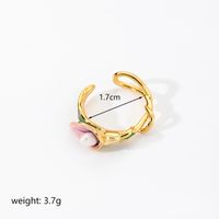 Retro Flower Butterfly Copper Plating Inlay Freshwater Pearl 18k Gold Plated Open Rings sku image 1