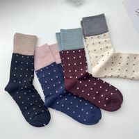 Frau Vintage-stil Farbblock Punktmuster Baumwolle Crew Socken Ein Paar main image 4