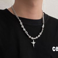 [wanhua Ice Mirror] Niche Irregular Cross Necklace Ice Crack Beads Titanium Steel Stitching Men And Women Trendy High-grade Fashion main image 2