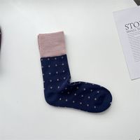 Frau Vintage-stil Farbblock Punktmuster Baumwolle Crew Socken Ein Paar sku image 3