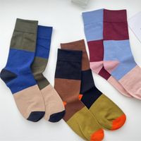 Women's Retro Color Block Cotton Crew Socks A Pair main image 4