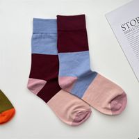 Frau Retro Farbblock Baumwolle Crew Socken Ein Paar sku image 3